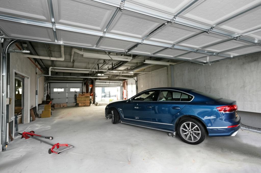 Car carefully entering a newly renovated garage