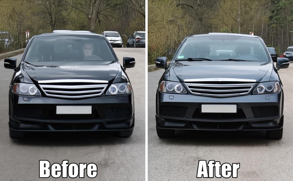 Before and after image of a car