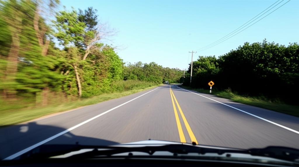 Car driving on a scenic road in rural Thailand under a bright sun