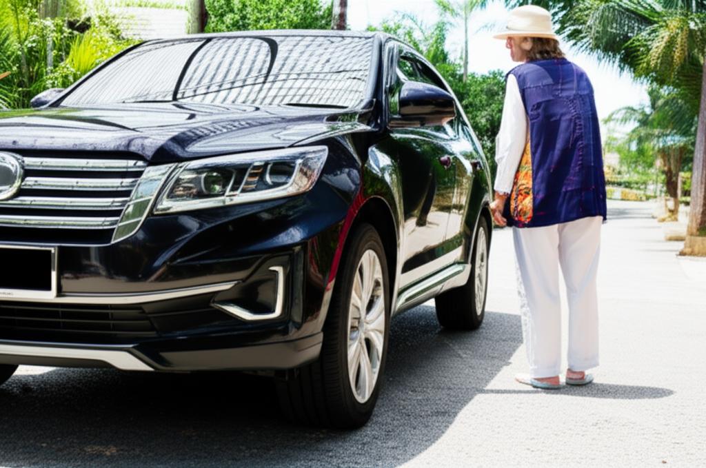 Car owner admiring their vehicle under the intense Thai sun