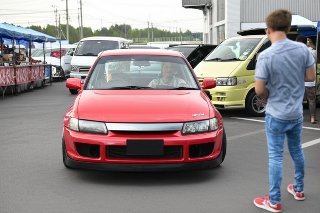 Young car enthusiasts showing off their cars at a meetup in Thailand, highlighting their pride in their vehicles.
