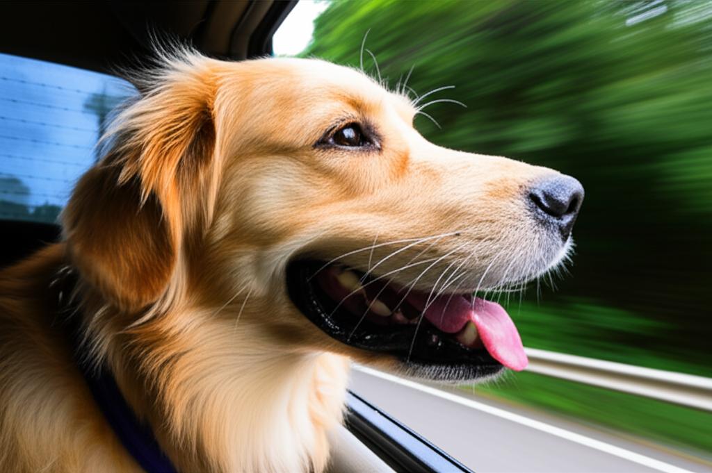 Happy dog looking out of a car window in Thailand