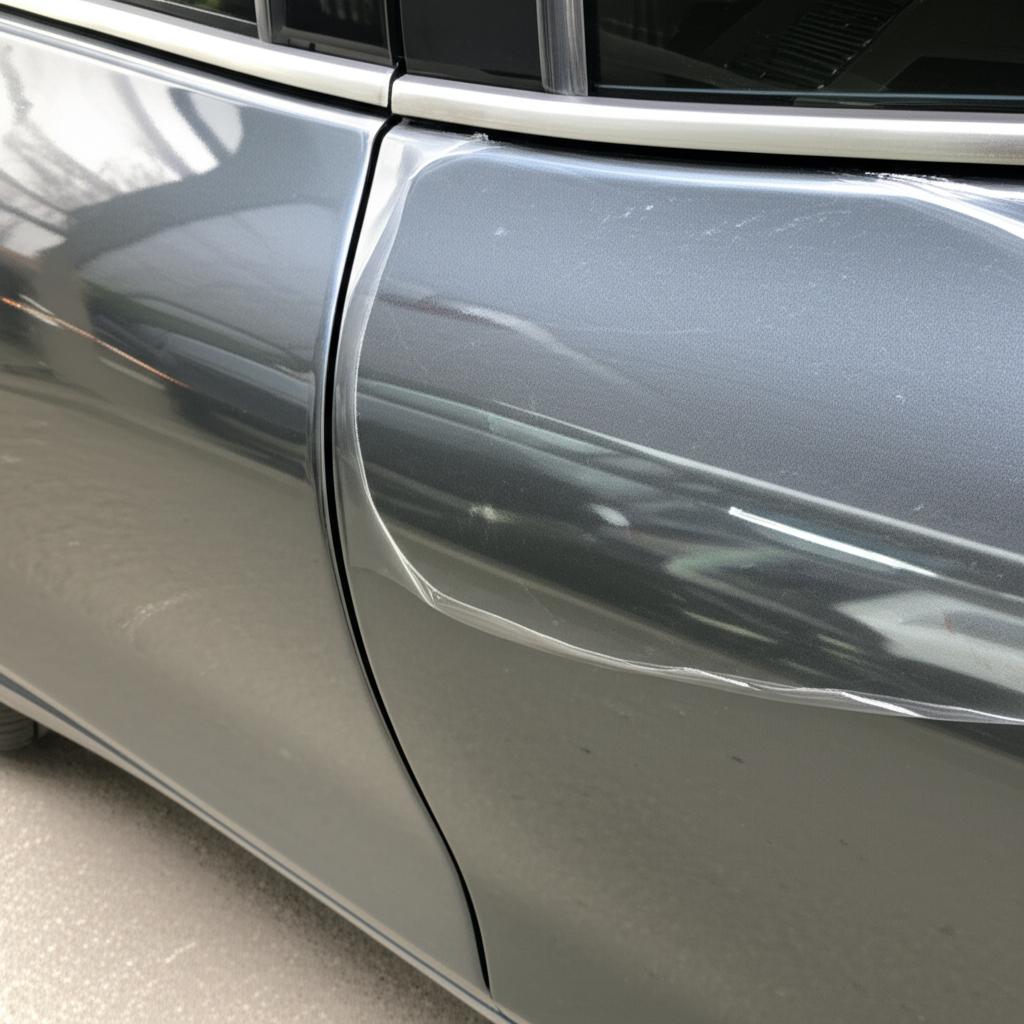 Close-up of a car panel showing invisible TPU film edge