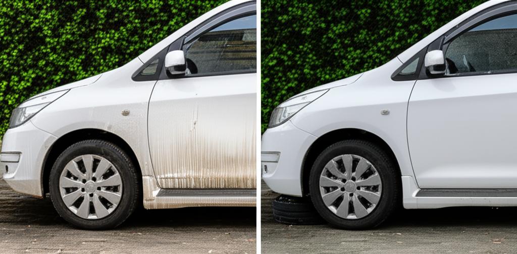 Before and after comparison of a car
