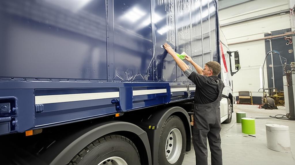 Logistics truck getting TPU film installed